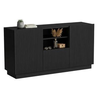 Dmora Aparador Serchio, Aparador De Sal&oacute;n Con Dos Puertas Batientes, Un Caj&oacute;n Y Dos Compartimentos Abiertos, Dise&ntilde;o Efecto Estriado, 150 X 40 H 78 Cm, Color