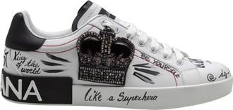 Dolce & Gabbana Portofino Leren Sneakers met Borduurwerk - Heren - Sneakers - Veelkleurig - 42 EU - Katoen - Schoenen