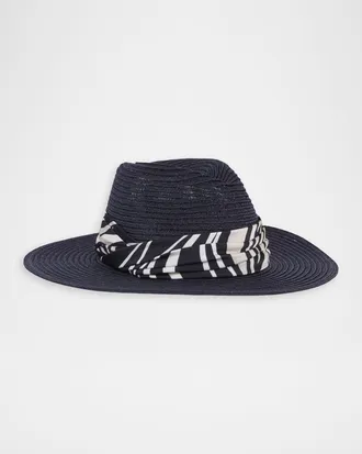 Eugenia Kim Courtney Wave-Print Sash Woven Packable Fedora