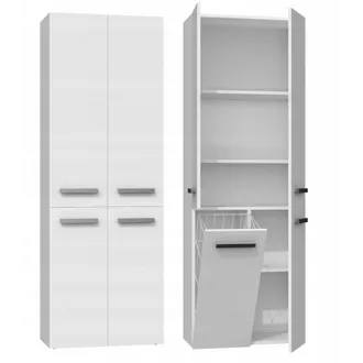 Hucoco Rory - Mobile Bagno Con Cestone - Dimensioni 174x60x30 - Mobile Contenitore Bagno Con Zona Lavanderia