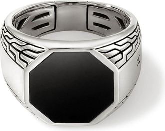 John Hardy sterling silver black onyx signet ring - men - Onyx/Sterling Silver - 10