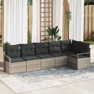 vidaXL Conjunto De Sof&aacute; De Jard&iacute;n 6 Pcs Gris Claro Polirat&aacute;n Vidaxl
