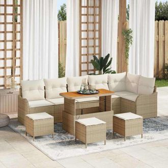 vidaXL Conjunto De Sof&aacute; De Jard&iacute;n 10 Pcs Beige Rat&aacute;n Sint&eacute;tico Vidaxl