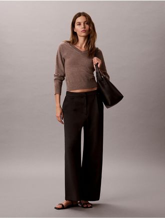 Calvin Klein Womens Ponte Wide Leg Pants - Black - 10