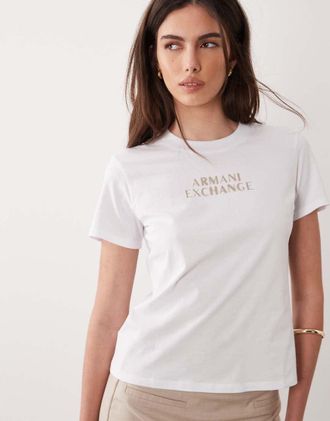 A|X Armani Exchange T-shirt bianca con logo centrale-Bianco