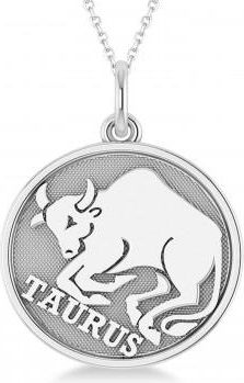Allurez Taurus Coin Zodiac Pendant Necklace 14k White Gold