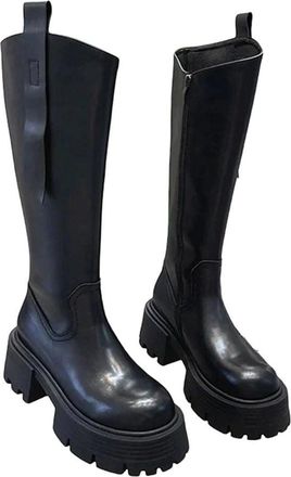 Generic Womens Punk Style Knee-High Boots Fashion Zippers Thick Heel Winter Long Booties