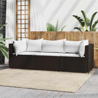 vidaXL Set Muebles De Jard&iacute;n 3 Piezas Y Cojines Rat&aacute;n Sint&eacute;tico Marr&oacute;n Vidaxl