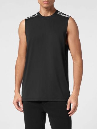 Plein Sport Canotta in cotone con logo stampato a contrasto sul davanti