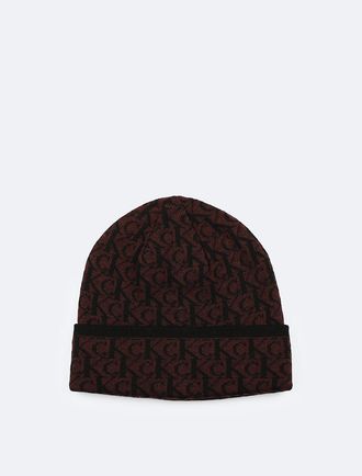 Calvin Klein Mens Allover Monogram Logo Beanie - Red