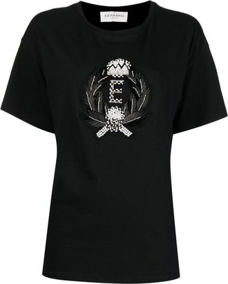 Ermanno Scervino logo-patch T-shirt - women - Cotton - 46 - Black