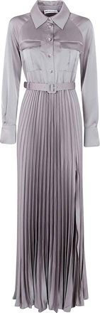 Self Portrait Grey Satin Pleated Maxi Dress