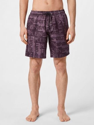 Plein Sport Nylon Swim Trunks with Contrasting Logo and Drawstring