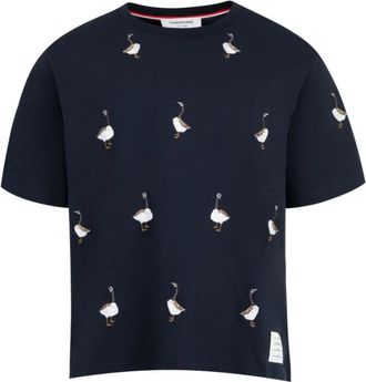 Thom Browne Geese Print Jersey T-shirt - Dames - T-shirts - Blauw - L - Katoen - Tops