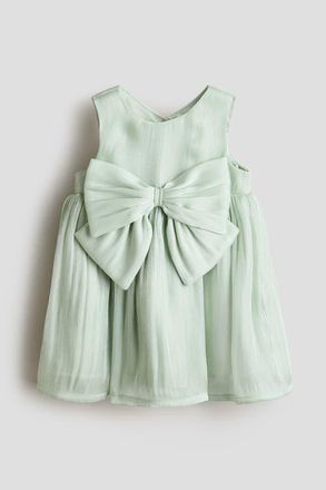H&M Bow-detail Organza Dress in Light Green at Nordstrom, Size 12M
