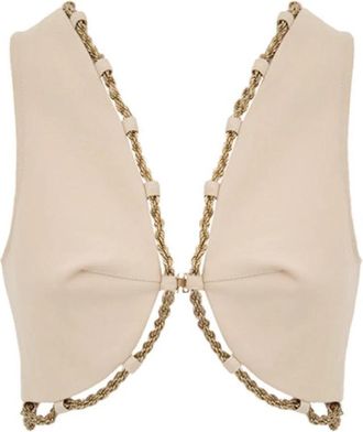 Cult Gaia Cypria Katoenen Vest Met Kettingrand - Dames - Tops zonder mouwen - Beige - M - Katoen - Tops