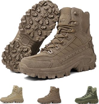 Generic Mens Leather Work Boots with Arch Support - Waterproof Anti-Puncture Hiking Shoes(Brown-d,9.5)