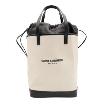 Saint Laurent Black Coated Canvas Leather Pouch Tote Bag (Pre-Owned)