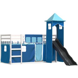 vidaXL Vidaxl - Litera Con Tobog&aacute;n Y Cortinas Azul 90x200 Cm