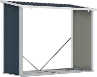OUTSUNNY Casetilla Para Le&ntilde;a Acero Galvanizado Cobertizo Le&ntilde;ero De Almacenamiento De Troncos Con Techo Inclinado Para Jard&iacute;n Terraza Exterior 185x84x148,5 Cm