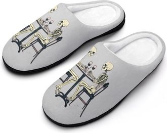 Generic Two Skeletons in Drink Mens Slippers Memory Foam Winter Warm Sandals Slip On House Shoes Size 7-14