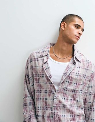 Liquor & Poker Camicia a maniche lunghe rosa a quadri con bottoni