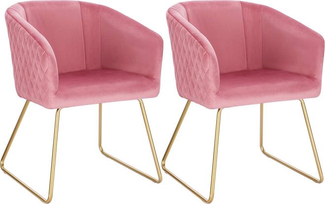 2 Esszimmerstühle Aus Samt – Mit Metallbeinen, Rosa, Für Esszimmer, Küche Oder Als Schminktischstuhl