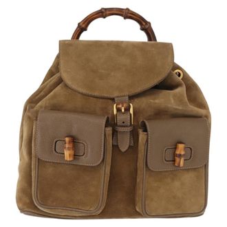 Gucci Vintage Bamboo Backpack Suede Brown Suede Backpack Bag (Pre-Owned)