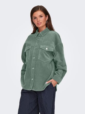 Only Hemdbluse ONLY ONLTIGGY L/S CORD SHACKET PNT, Damen, Gr. XL, lilypad, Cord, Obermaterial: 100% Baumwolle, unifarben, oversize h&uuml;ftbedeckend, Blusen He