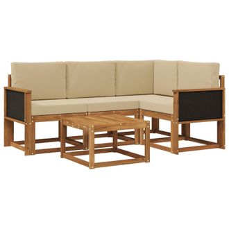 vidaXL Conjunto De Sof&aacute;s De Exterior 5 Pcs Natural Y Beige Poli&eacute;ster Vidaxl
