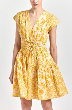 Derek Lam Tora Floral Print Shirred Dress in Yellow Tile at Nordstrom Rack, Size 00