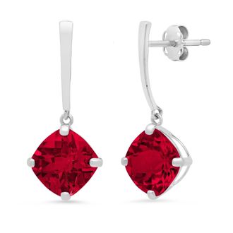 MAX + STONE 14k White or Yellow Gold 8mm Solitaire Cushion Cut Gemstone Drop Dangle Earrings
