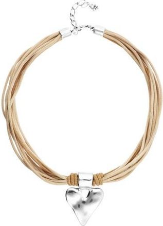 UNOde50 Silk Thread Blend Necklace with Leather and Heart Detail in Sterling Silver in Silver/beige at Nordstrom