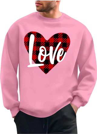 Generic Mens Valentines Day Sweatshirt Fashion Classic Print Crew Neck Sweatshirts Casual Long Sleeve Solid Color Pullover Tops Romantic Festival Loungewear E