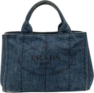Prada Pre-owned Tote Bags, female, Blue, Size: ONE SIZE Pre-owned Canapa Mini Denim Handbag