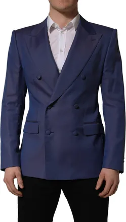 Dolce & Gabbana Blue Wool Double Breasted Men Blazer Jacket Virgin Polyester Clothing
