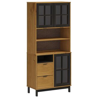 vidaXL Aparador Alto Con Puertas Vidrio Flam Madera Pino 80x40x180 Cm Vidaxl