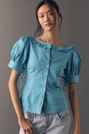 Damson Madder Anke Organic Cotton Puff-Sleeve Blouse