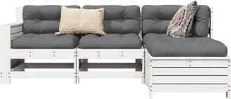 vidaXL Juego De Sof&aacute;s De Jard&iacute;n 4 Pzas Madera Maciza De Pino Blanco Vidaxl