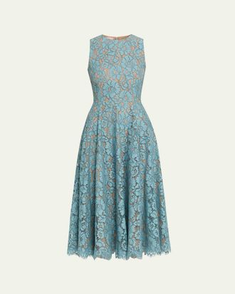 Michael Kors Sleeveless Floral Lace A-Line Midi Dress