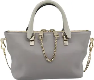 Chlo&eacute; Bicolor Baylee Satchel Leather Gray Leather Handbag (Pre-Owned)