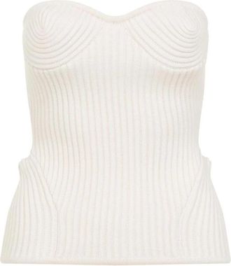 Jean Paul Gaultier Ribgebreide Strapless Corset Top - Dames - Blouses - Wit - XS - Wol - Overhemden