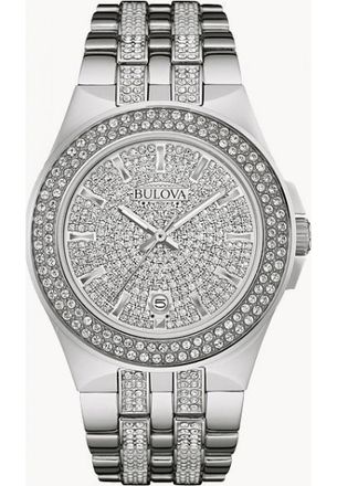 Bulova 96B235 Mens Crystal Watch - Silver - One Size