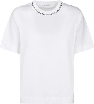 Brunello Cucinelli Jersey T-shirt - Dames - T-shirts - Wit - M - Katoen - Tops