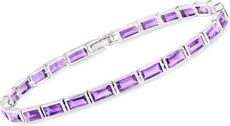 Ross-Simons Bezel-Set Baguette Amethyst Tennis Bracelet in Sterling Silver