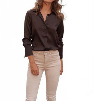 Choklate Paris Pajama Collar Satin Button Down Shirt In Chocolate