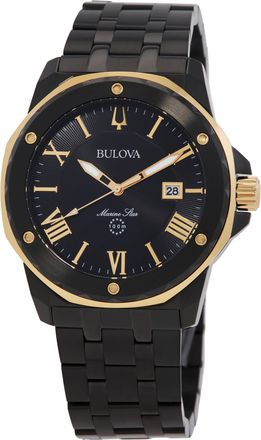 Bulova Marine Star Quartz Black Dial Mens Watch 98B386