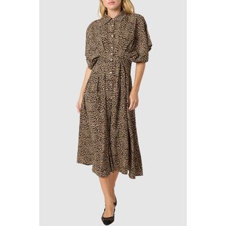 Lush Button Front Pleated Midi Dress in Leopard at Nordstrom Rack, Size X-Small