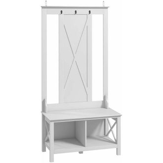 HOMCOM Homcom - Perchero Con Zapatero De Madera Perchero Con Banco Incluye 2 Estantes Y 3 Ganchos Para Colgar Ropas Bolsos Para Recibidor 80,5x40x168 Cm