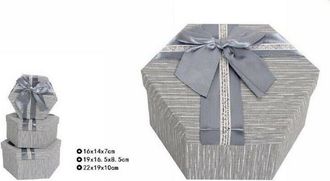 Trade Shop Trade Shop - Set 3 Pz Scatole Box Per Regali Varie Misure Esagonali Grigia Con Fiocco 69354